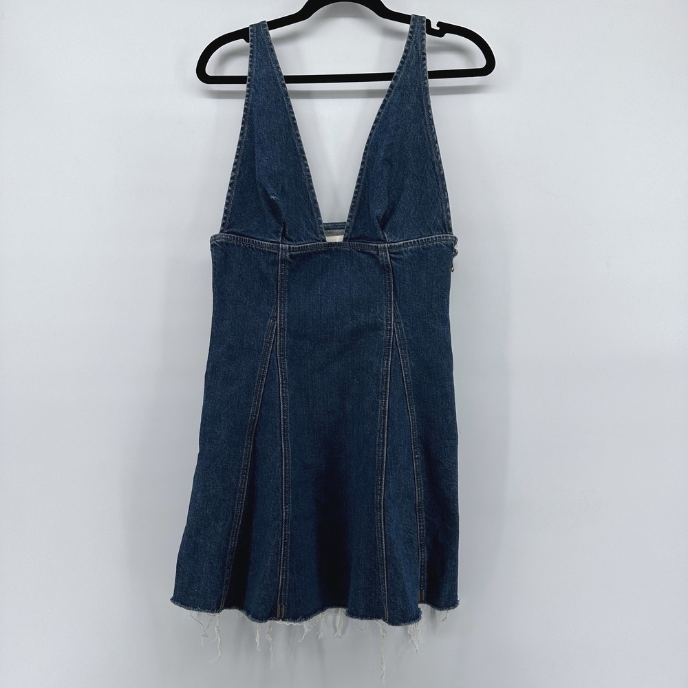 Mother Superior Denim Mini Dress Medium Navy V-Neck Raw Hem 90413-259 Size S